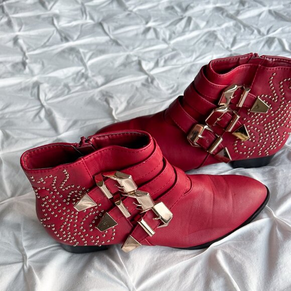 Forever 21 Red Studded Moto Boots – Size 8 - Picture 8 of 8